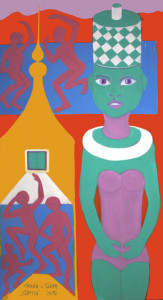 Göttin, Öl auf Holz, 95 x 50 cm